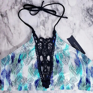 Ambrielle Bra Swimwear Sz Large High Neck Lace Pattern Halter Strap Geometric